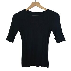 White House Black Market Black Ribbed Knit 3/4 Sleeve Top Size XS